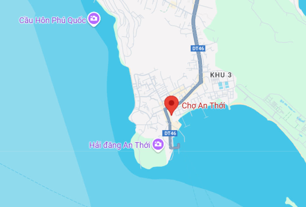 Chợ An Thới nằm ở phía Nam đảo Phú Quốc (Ảnh: Google Maps)