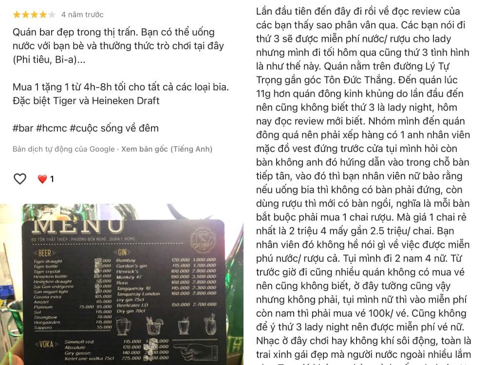 Đánh giá của khách hàng về quán Saigon Saigon Rooftop Bar 