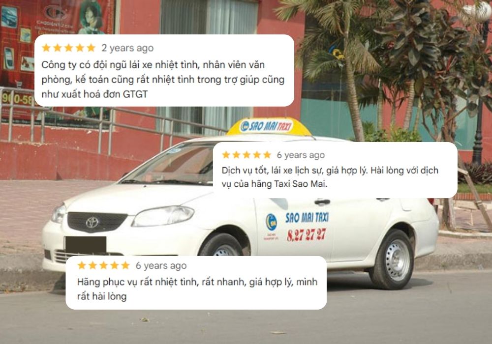 Những dòng đánh giá tốt của khách hàng khi trải nghiệm dịch vụ Taxi Sao Mai (Ảnh: Google Maps)