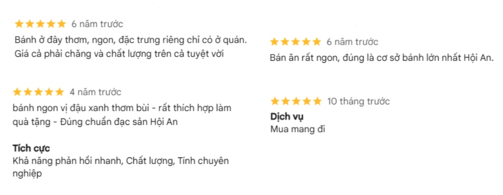 Khách hàng đánh giá bánh đậu xanh Bà Bông giữ đúng hương vị truyền thống, rất thích hợp làm quà (Ảnh: Google Maps)