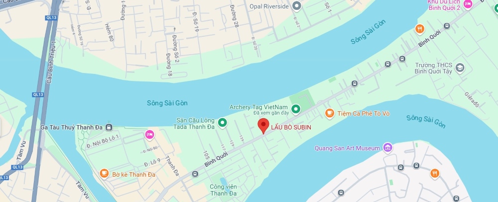 Vị trí của quán lẩu đuôi bò Bình Thạnh SUBIN trên bản đồ (Ảnh: Google Maps)