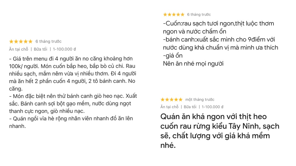 Đánh giá của khách hàng tại quán Út Dung (Ảnh: Google Maps)