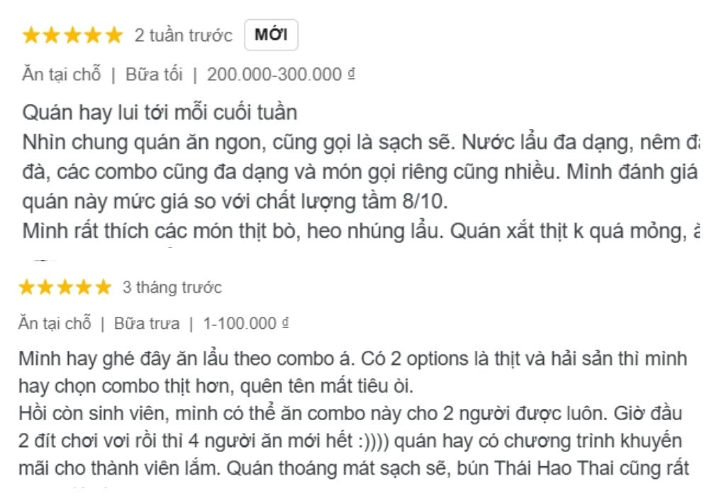 Đánh giá của khách hàng sau khi trải nghiệm nhà hàng 