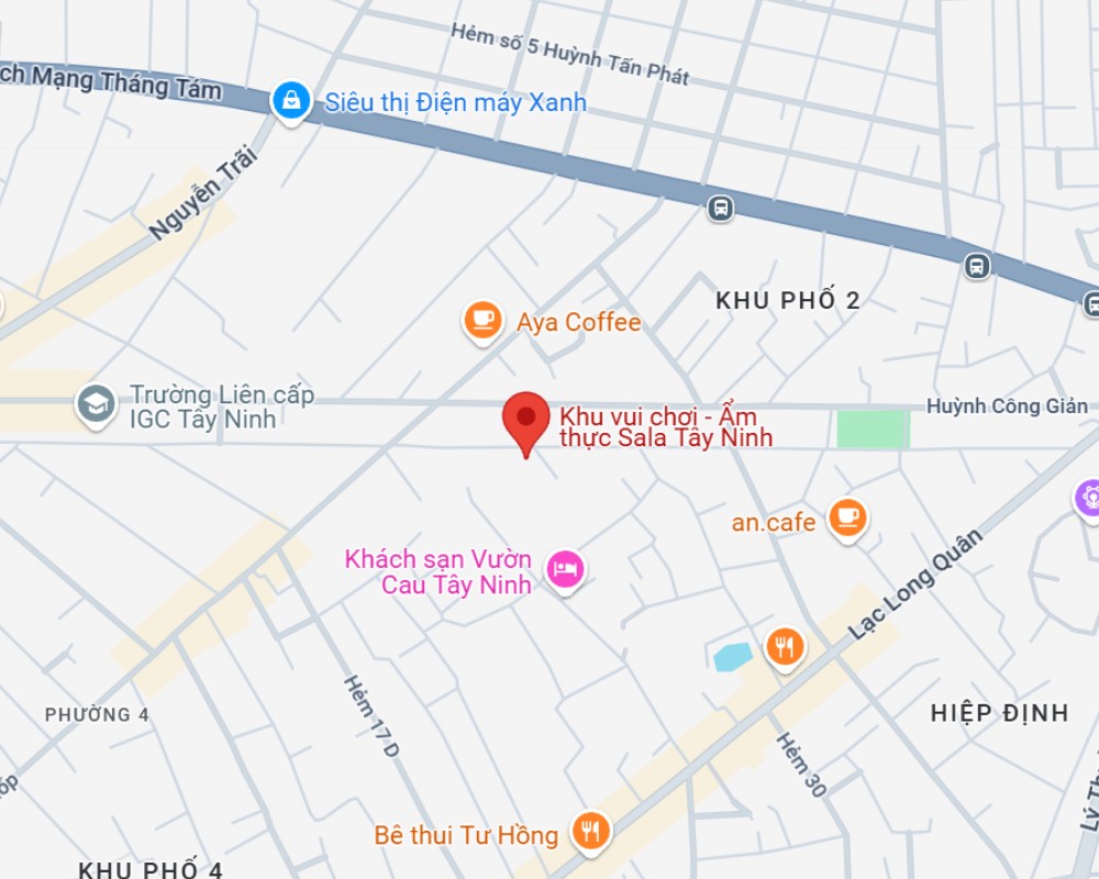 Vị trí của khu vui chơi ẩm thực Sala Tây Ninh (Ảnh: Google Maps)