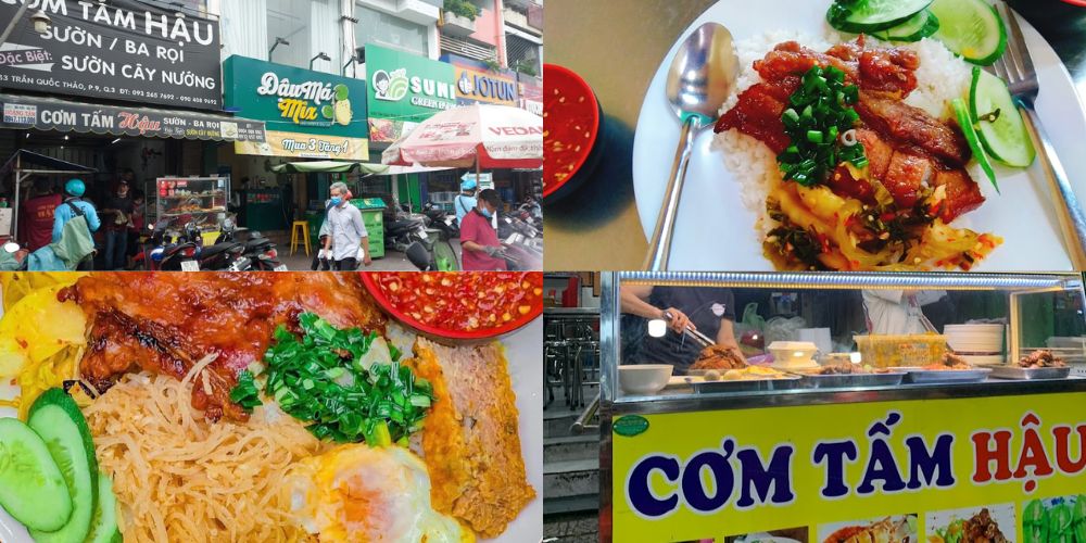 Cơm Tấm Hậu với nhiều lựa chọn như gà, sườn, bì, chả hấp dẫn