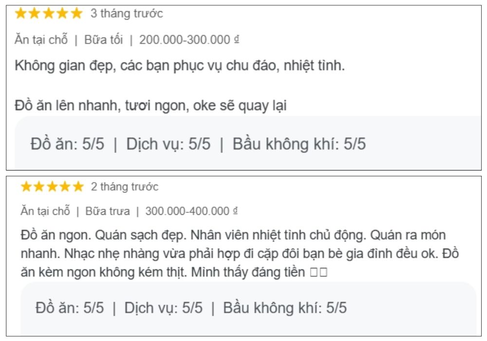 Nhận xét tích cực của khách hàng dành cho Shogun sau khi trải nghiệm nhà hàng (Ảnh: Google Maps)