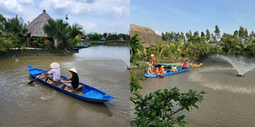 Du khách được trải nghiệm chèo thuyền tại miền tây sông nước tại khu du lịch Trung Kiên 