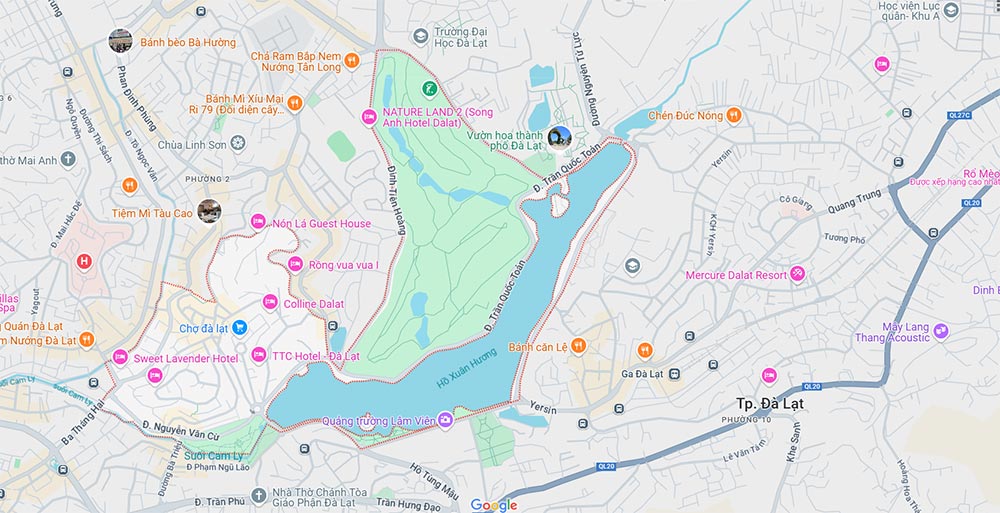 Phường 1 Đà Lạt thuộc khu vực trung tâm của thành phố (Ảnh: Google Maps)