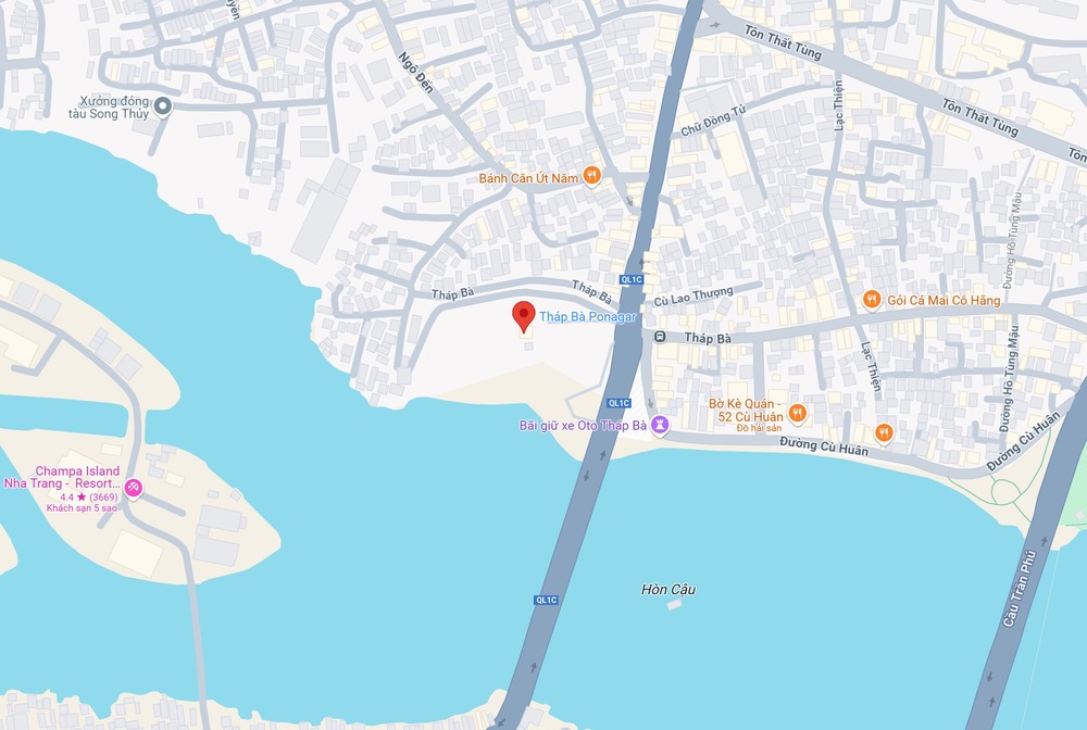 Vị trí Tháp Bà Ponagar trên bản đồ (Ảnh: Google maps)