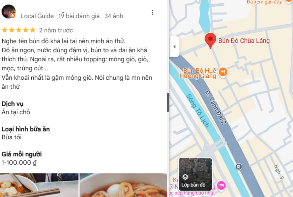 Theo review, bún đỏ có sợi bún to và dai, khi ăn tạo cảm giác lạ miệng (Ảnh: Google Maps)