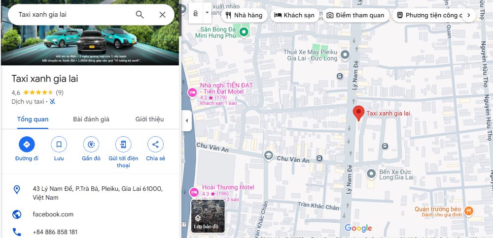 Địa chỉ trụ sở taxi Xanh SM tại Gia Lai (Ảnh: Google Maps)