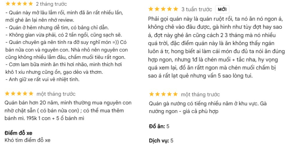 Feedback khách hàng về gà nướng Anh Tư 