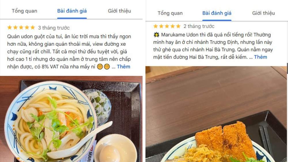 Nhiều khách hàng có các feedback tích cực về nhà hàng Marukame Udon Hai Bà Trưng (Google Maps)