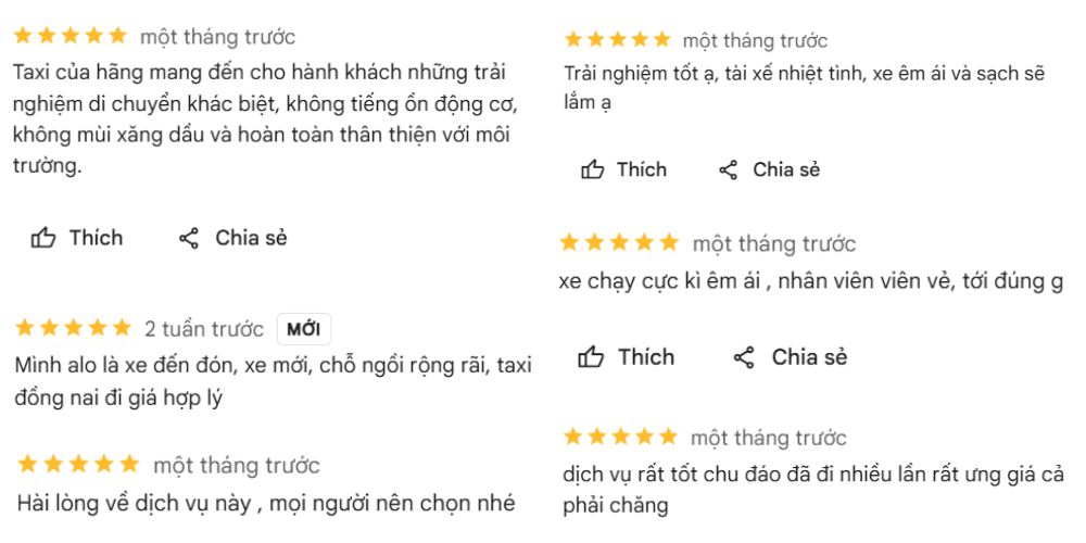 Dịch vụ Taxi Xanh SM nhận được nhiều đánh giá khen ngợi từ khách hàng 