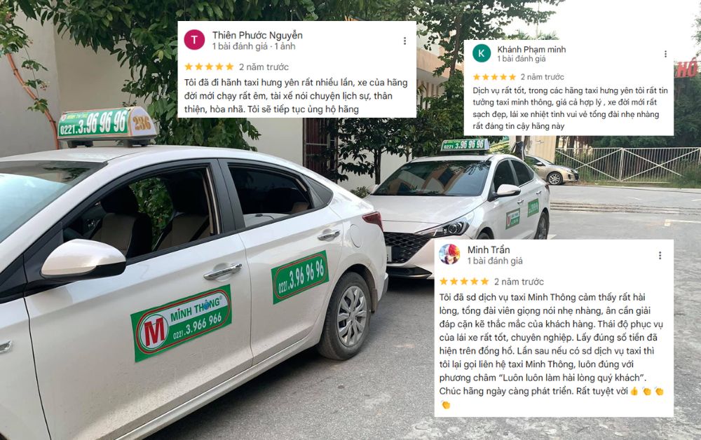 Nhiều khách hàng dành những lời khen có cánh cho sự chuyên nghiệp và chu đáo của Minh Thông taxi(Ảnh: Google Maps)