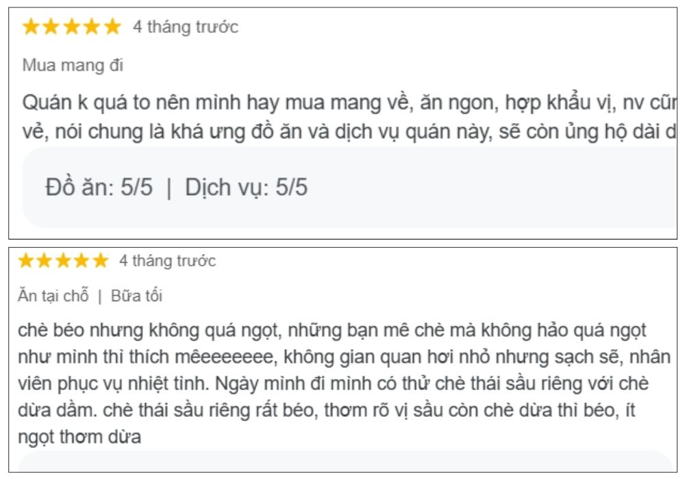 Chè Liên được khách hàng đánh giá có hương vị độc đáo, phù hợp với nhiều người (Ảnh: Google Maps)