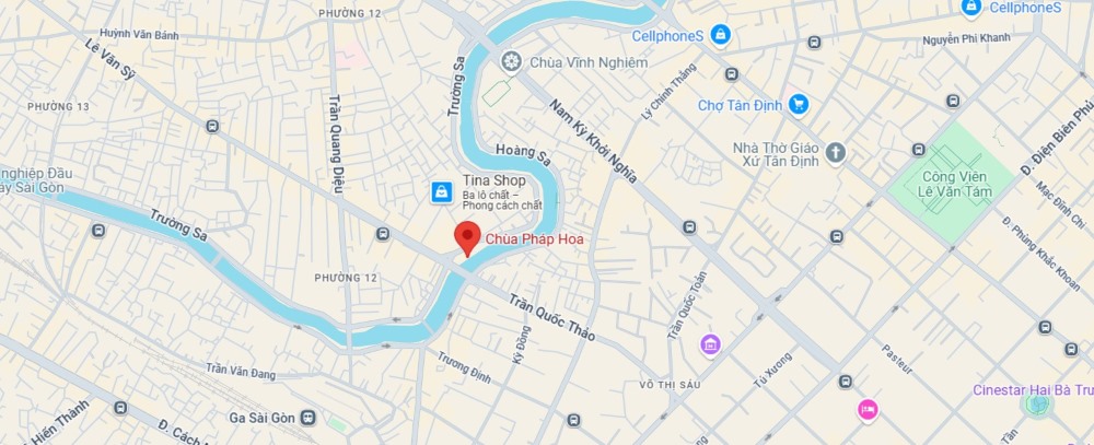 Vị trí tọa lạc của chùa Pháp Hoa trên bản đồ (Ảnh: Google Maps)