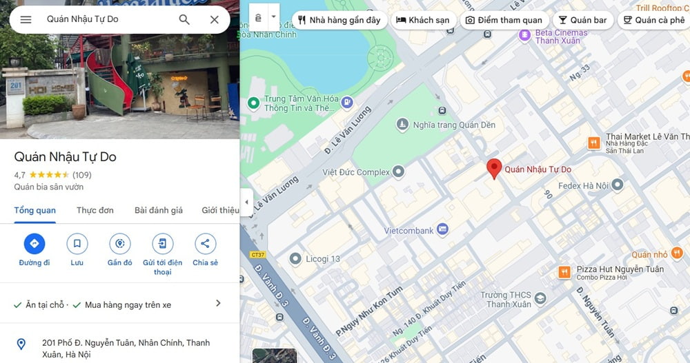 Quán Nhậu Tự Do nằm trên đường Nguyễn Tuân