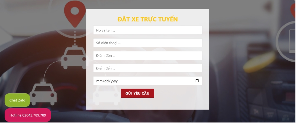 Đặt xe trực tuyến trên website của hãng (Ảnh: Hồng Hải Taxi)