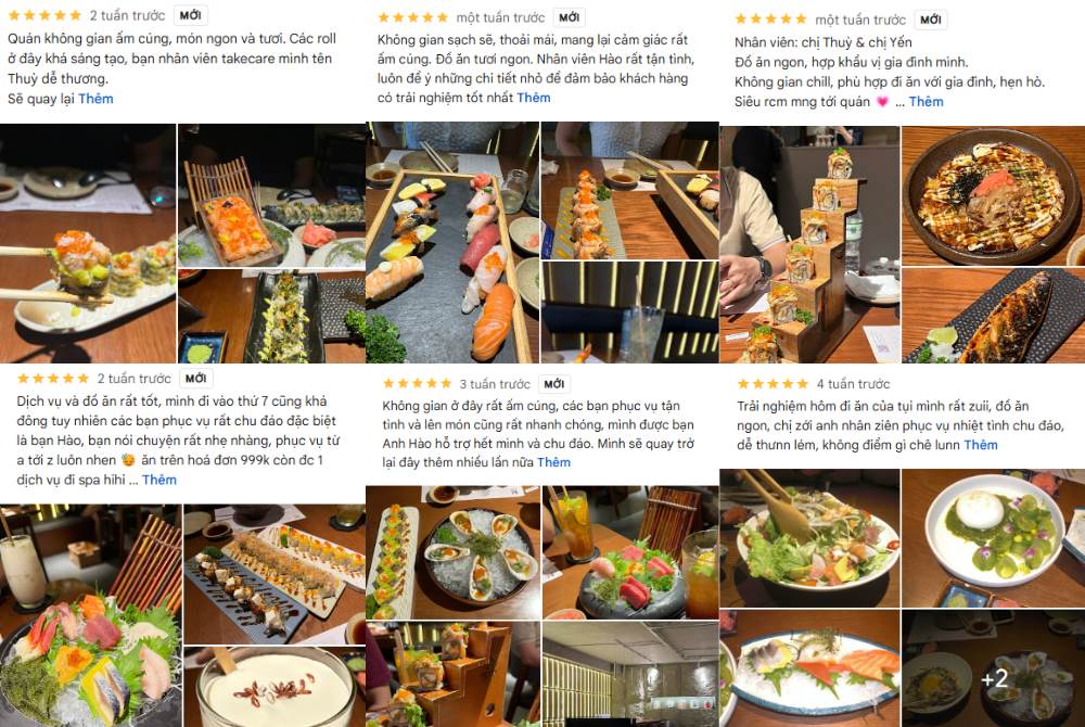 Một số phản hồi tích cực về sự sáng tạo trong thực đơn và chất lượng sushi