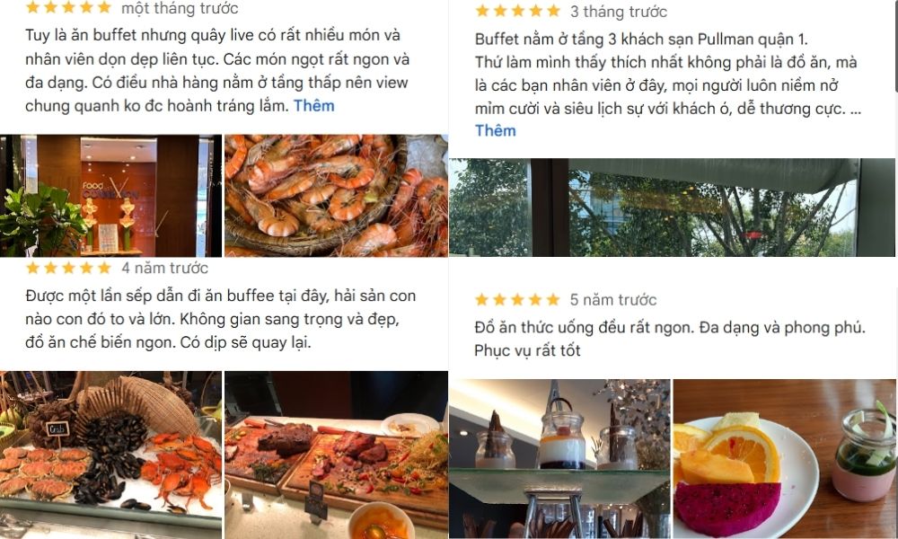 Đánh giá 5 sao của khách hàng về dịch vụ và chất lượng buffet tại Food Connexion Sài Gòn 