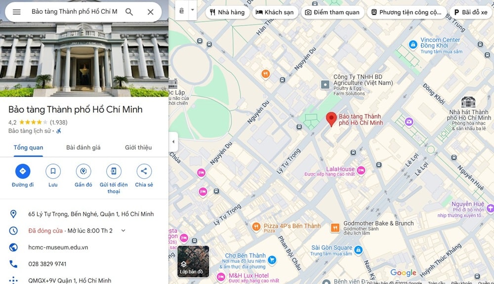 Bảo tàng Thành phố Hồ Chí Minh nằm trên đường Lý Tự Trọng (Ảnh: Google Maps)