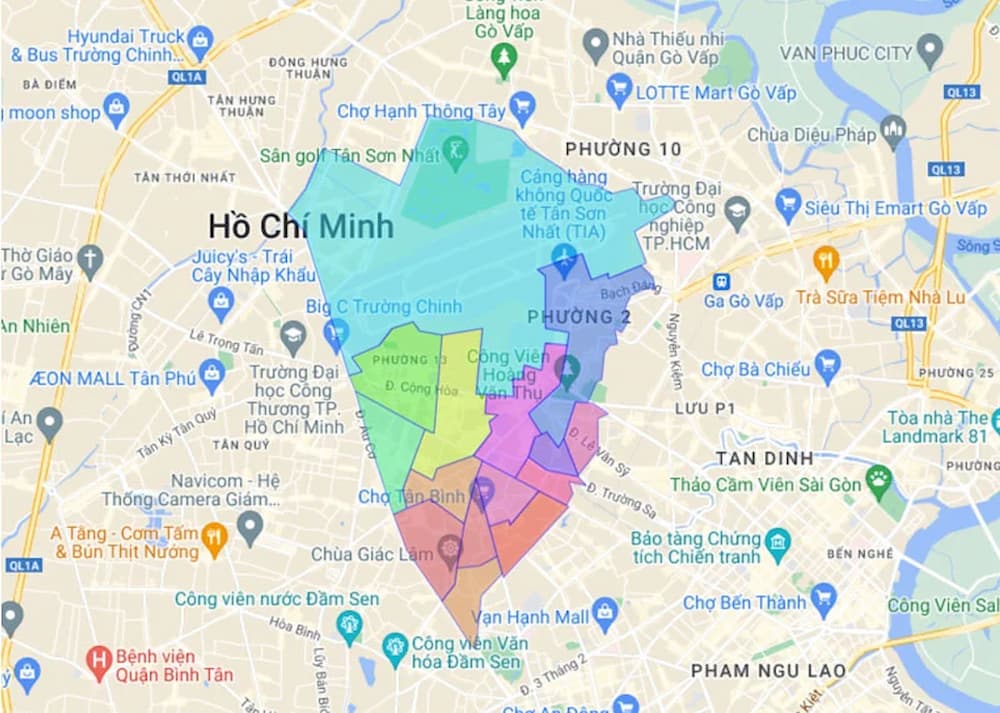 Bản đồ hành chính Quận Tân Bình thành phố Hồ Chí Minh (Ảnh: thuvienphapluat.vn)