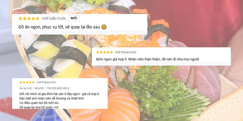 Đánh giá khách hàng về tiệm ăn TL Sushi