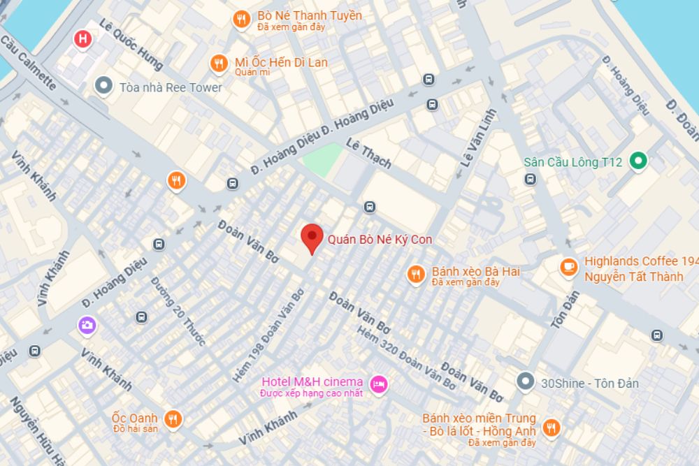 Quán bò né Ký Con nằm tại chung cư Đoàn Văn Bơ, Phường 12, Q4 (Ảnh: Google Maps)