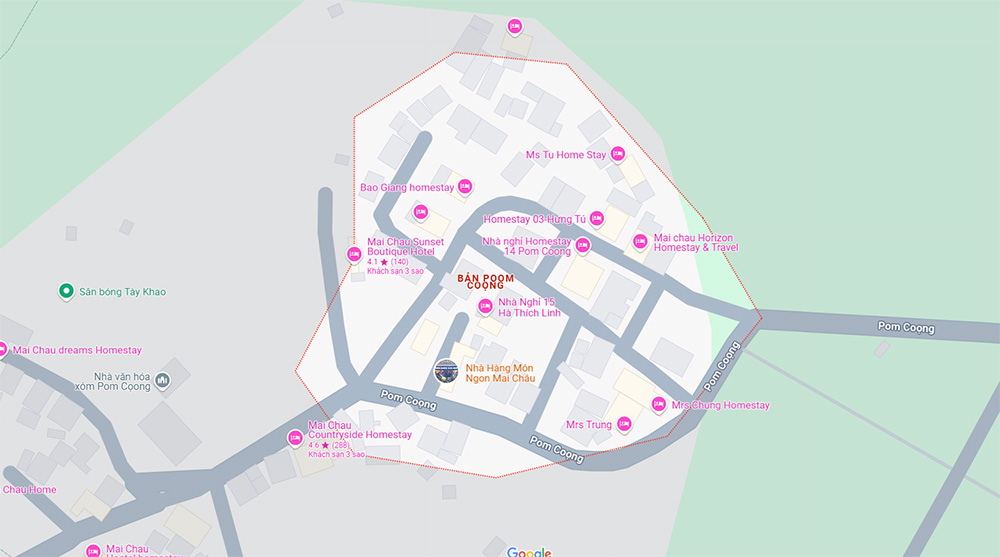 Bản làng Pom Coọng trên Google Maps (Ảnh: Google Maps)