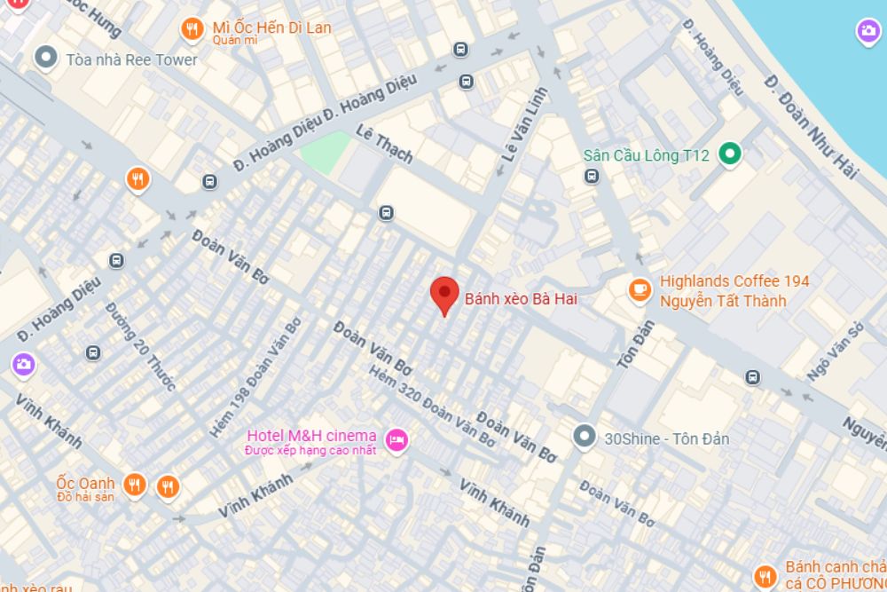 Địa chỉ quán bánh xèo Quận 4 Bà Hai (Ảnh: Google Maps)