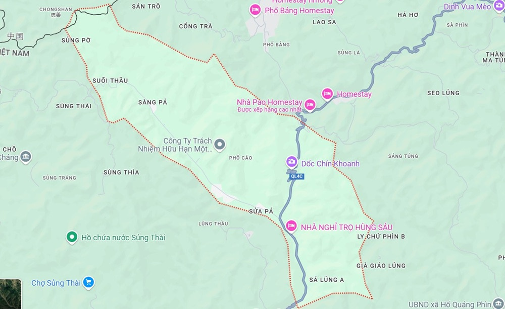 Xã Phố Cáo cách thành phố Hà Giang khoảng 121 km (Ảnh: Google Maps)