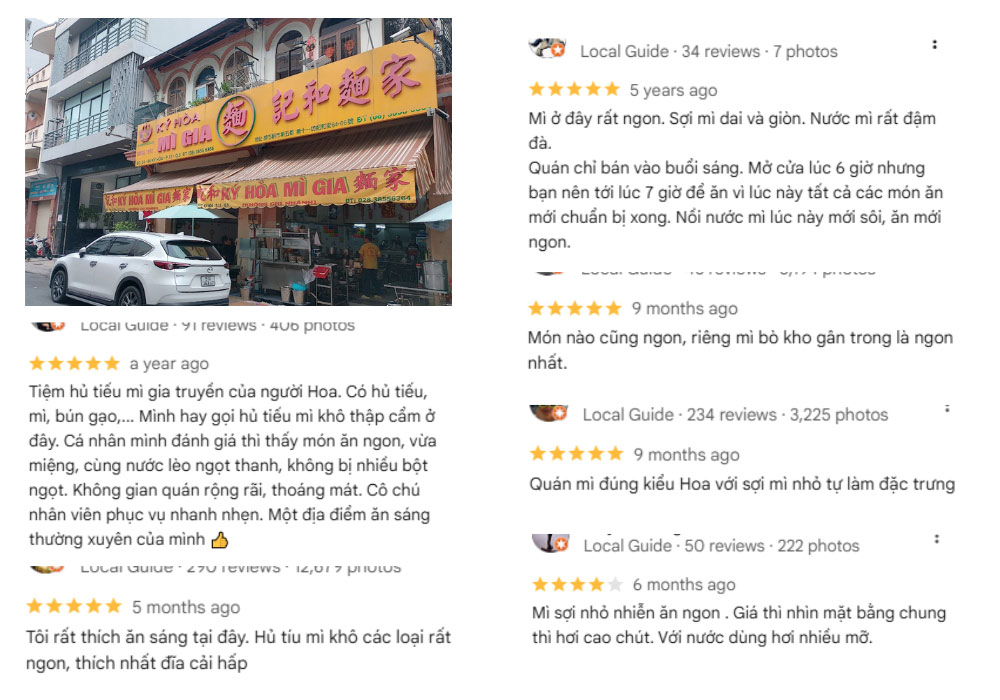 Nhiều thực khách yêu thích hương vị gia truyền tại Ký Hòa mì Gia (Ảnh: Google Maps)