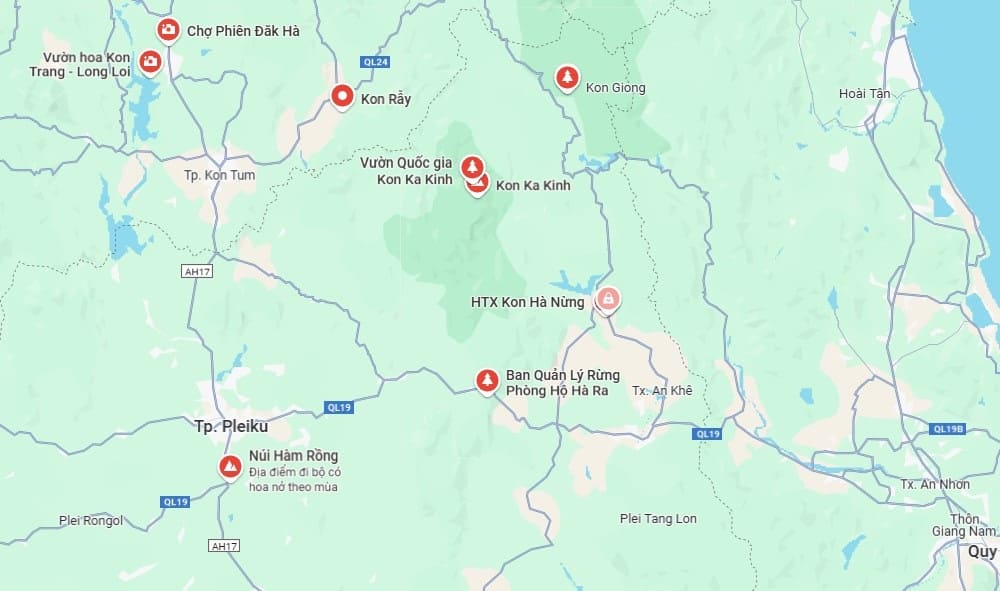 Dễ dàng di chuyển đến cao nguyên Kon Hà Nừng qua Google Maps (Ảnh: Google Map)