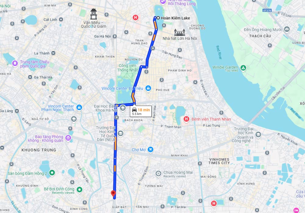 Gợi ý tuyến đường từ trung tâm Hà Nội đến rạp phim Beta Giải Phóng 