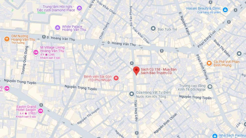 Mua bán sách báo, truyện cũ tại số 158 Trần Huy Liệu, Phường 15, Phú Nhuận (Ảnh: Google Maps)