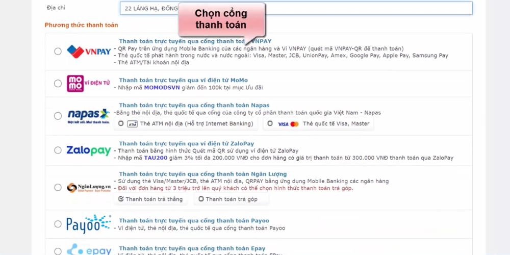 Chọn cổng thanh toán thích hợp 