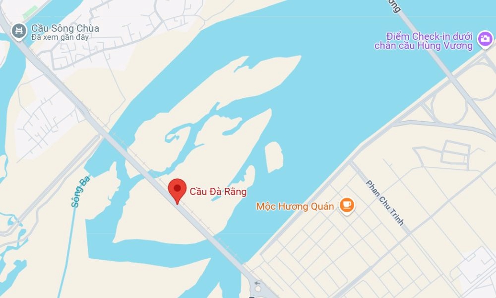 Tọa độ của cầu Đà Rằng trên bản đồ thành phố (Ảnh: Google Maps)