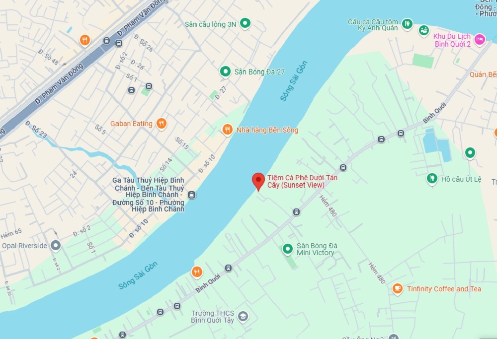 Tiệm Cà Phê Dưới Tán Cây nằm trên một con phố nhỏ quận Bình Thạch, TP Hồ Chí Minh (Ảnh: Google Maps)