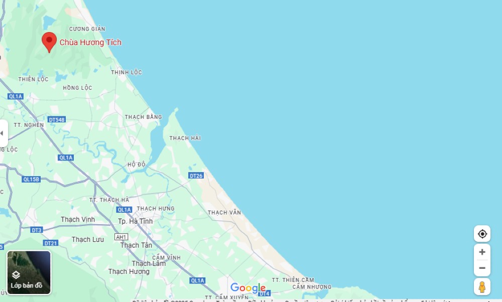 Hình ảnh chùa Hương Tích được định vị trên bản đồ Google Maps (Ảnh: Google Maps)