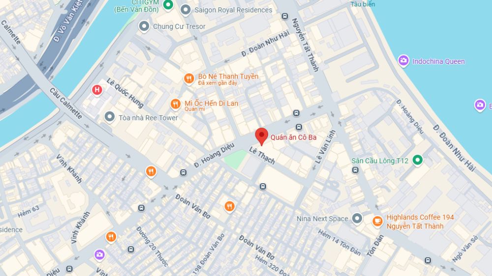 Quán Cô Ba đường Hoàng Diệu, Phường 13, Q4 (Ảnh: Google Maps)