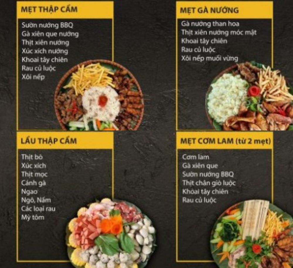 Thực đơn các món trong menu mẹt