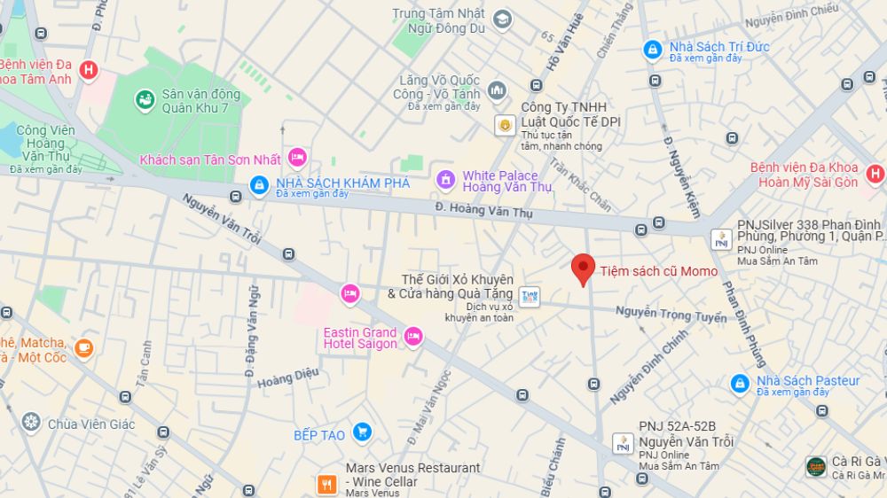 Tiệm sách cũ Momo tại 205 Trần Huy Liệu, Phường 8, Phú Nhuận (Ảnh: Google Maps)