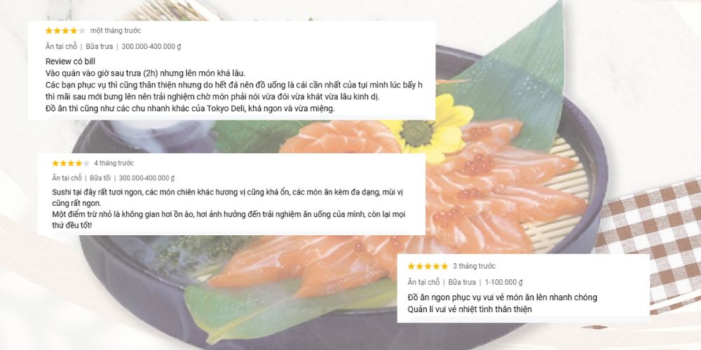 Review khách hàng về hương vị sushi tại nhà hàng Tokyo Deli chi nhánh Gò Vấp