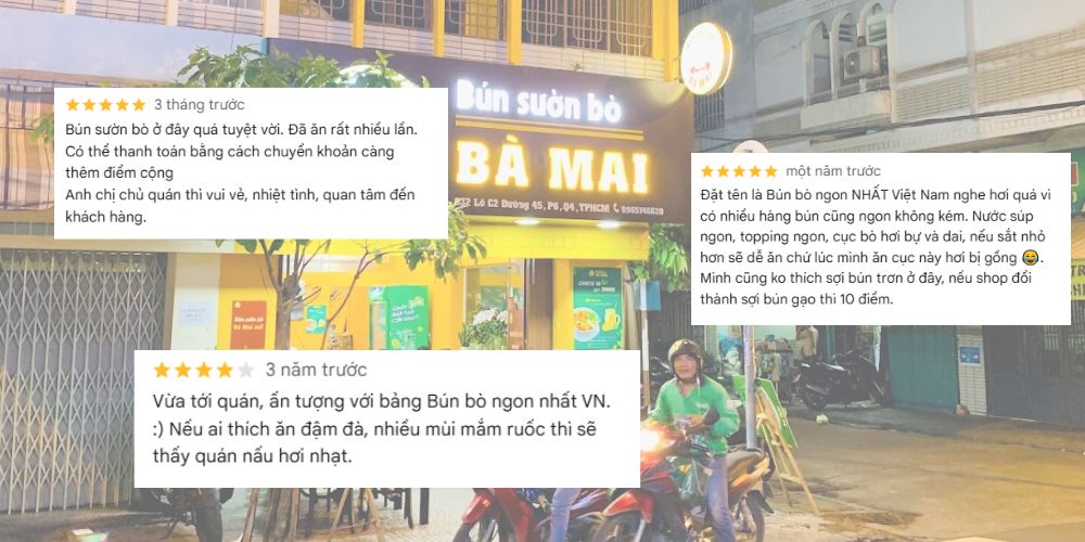 Nhận xét khách hàng về quán bún sườn bò Bà Mai 