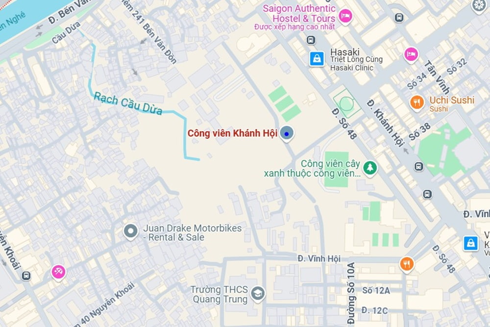 Địa chỉ của công viên Khánh Hội (Ảnh: Google Maps)