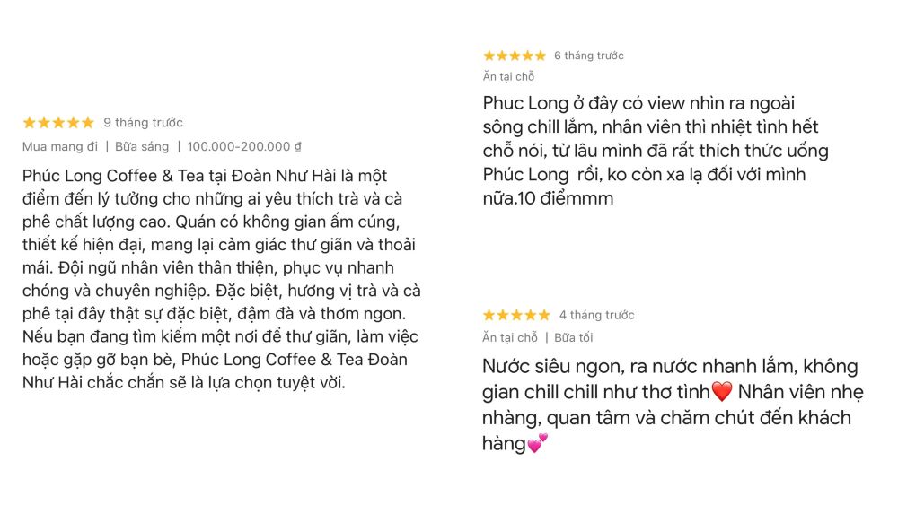 Một số đánh giá của khách hàng về Phúc Long (Ảnh: Google Maps)