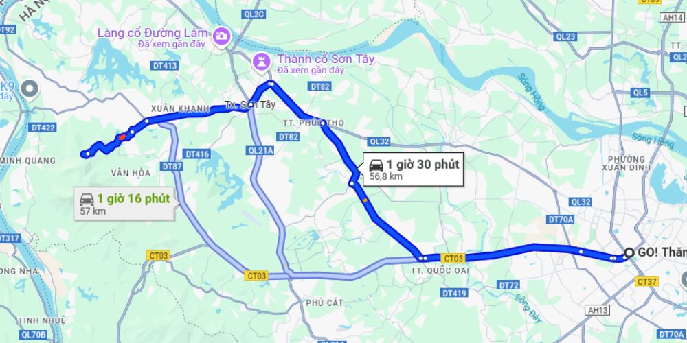 Với xe gắn máy, bạn có thể di chuyển theo hướng Hòa Lạc Google Maps)