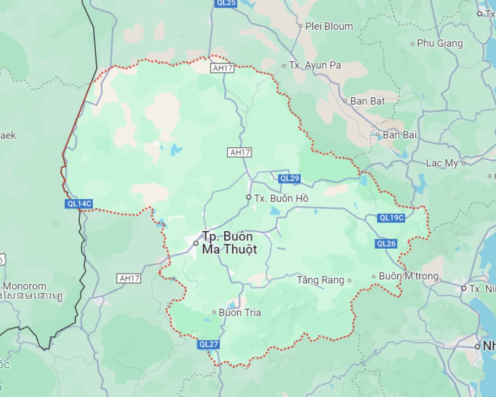 Bản đồ Đắk Lắk được thể hiện trên Google Maps (Ảnh: Google Maps)
