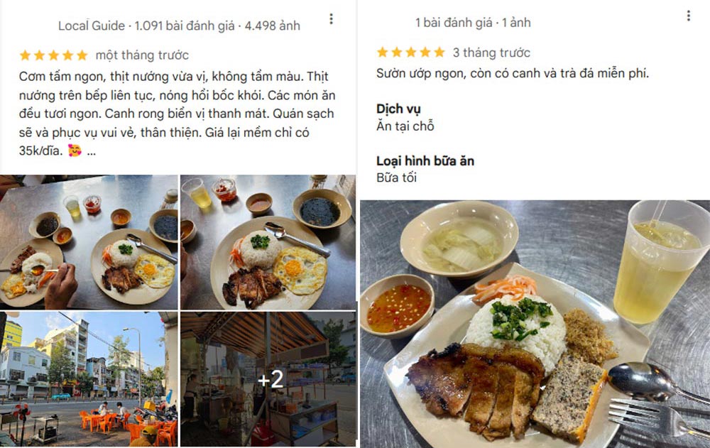 Nhận xét của khách hàng từng ăn tại quán cơm tấm Mũi Tàu (Ảnh: Google Maps)